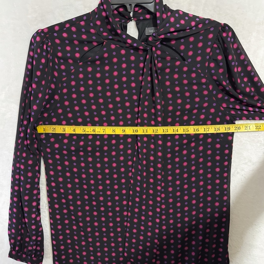 The Limited‎ Long Sleeve Tie Neck Shift Dress Size 10 Black Pink Polka Dot Retro - Picture 10 of 15